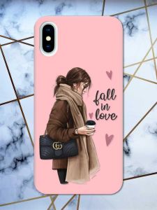 Матовий рожевий чохол на iPhone X / Xs дизайн Дівчина з кавою принт 112