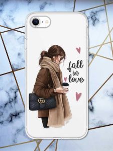 Прозорий чохол для iPhone 7, 8 дизайн Дівчина з кавою принт 112