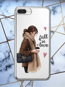 Прозорий чохол на iPhone 7 Plus/8 Plus ::  Дівчина з кавою (принт 112)