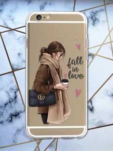 Прозорий чохол на iPhone 6/6s :: Дівчина з кавою (принт 112)