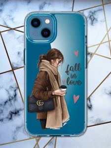 Прозорий чохол для iPhone 13 mini дизайн Дівчина з кавою принт 112