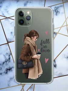 Прозорий чохол на iPhone 12 / 12 Pro дизайн Дівчина з кавою принт 112