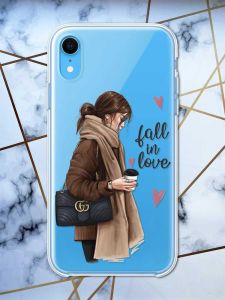 Прозорий чохол на iPhone XR дизайн Дівчина з кавою принт 112