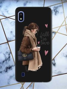 Матовий чорний чохол на Samsung Galaxy А10 (2019) А105 дизайн Дівчина з кавою принт 112