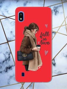 Матовий червоний чохол на Samsung Galaxy А10 (2019) А105 дизайн Дівчина з кавою принт 112