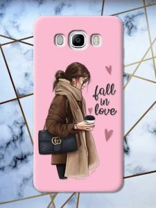 Матовий рожевий чохол на Samsung Galaxy J7(2016) J710 дизайн Дівчина з кавою принт 112