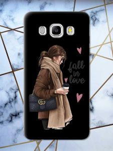 Матовий чорний чохол на Samsung Galaxy J5(2016) J510 дизайн Дівчина з кавою принт 112