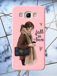 Матовий рожевий чохол на Samsung Galaxy J5(2016) J510 дизайн Дівчина з кавою принт 112