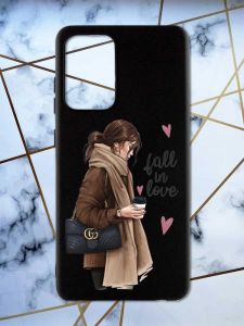 Матовий чорний чохол на Samsung Galaxy A52 дизайн Дівчина з кавою принт 112