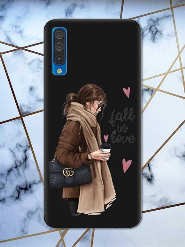 Матовий чорний чохол на Samsung Galaxy А50 (2019) А505 дизайн Дівчина з кавою принт 112
