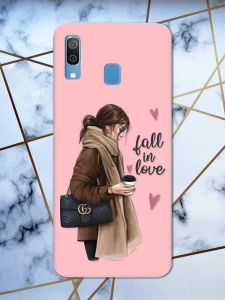 Матовий рожевий чохол на Samsung Galaxy А30 (2019) / А20 (2019) дизайн Дівчина з кавою принт 112