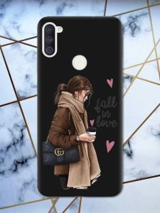 Матовий чорний чохол на Samsung Galaxy A11 дизайн Дівчина з кавою принт 112