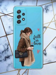 Прозорий чохол на Samsung Galaxy A52 дизайн Дівчина з кавою принт 112
