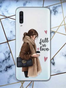 Прозорий чохол на Samsung Galaxy A50 (2019) A505 дизайн Дівчина з кавою принт 112