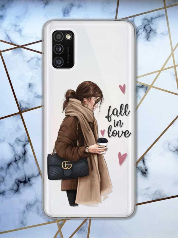 Прозорий чохол на Samsung Galaxy A41 дизайн Дівчина з кавою принт 112