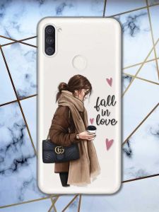 Прозорий чохол на Samsung Galaxy A11 дизайн Дівчина з кавою принт 112