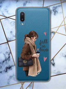 Прозорий чохол на Samsung Galaxy A02 / A022 (2021)  дизайн Дівчина з кавою принт 112