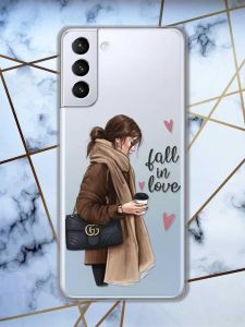 Прозорий чохол для Samsung Galaxy S21 (G991)  дизайн Дівчина з кавою принт 112