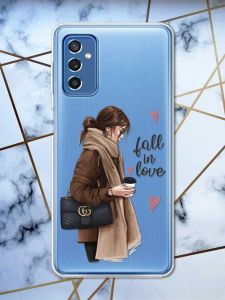 Прозорий чохол на Samsung Galaxy M52 дизайн Дівчина з кавою принт 112