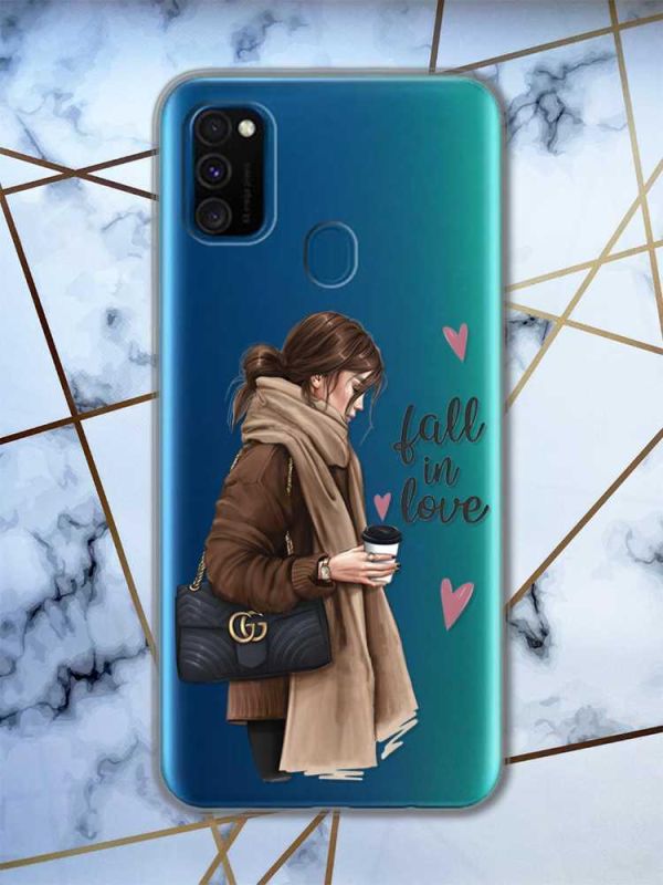 Прозорий чохол на Samsung Galaxy M30s/М21  дизайн Дівчина з кавою принт 112