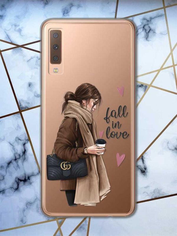 Прозорий чохол на Samsung Galaxy A7(2018) A750 дизайн Дівчина з кавою принт 112