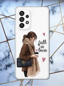 Прозорий чохол на Samsung Galaxy A53  дизайн Дівчина з кавою принт 112