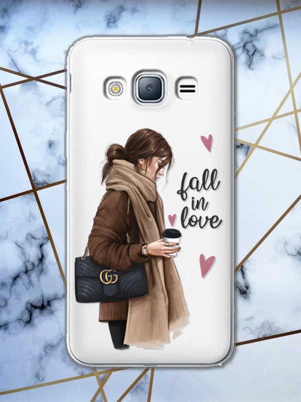 Прозорий чохол на Samsung Galaxy J3 2016 J310 дизайн Дівчина з кавою принт 112