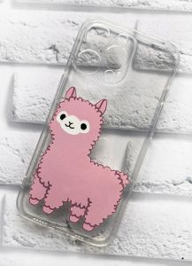 Прозорий чохол на Apple iPhone 13 Pro дизайн Лама рожева принт 100