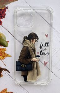 Чохол з потовщеними кутами для  Apple iPhone 13 Pro Max дизайн Дівчина з кавою принт 112