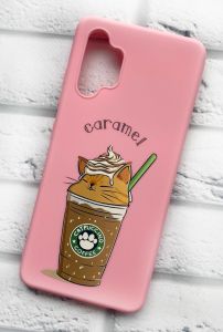 Матовий рожевий чохол на Samsung Galaxy A32 дизайн Капучіно котик принт 97