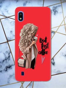 Матовий червоний чохол на Samsung Galaxy А10 (2019) А105 дизайн Дівчина з кавою принт 114