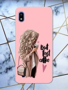Матовий рожевий чохол на Samsung Galaxy А10 (2019) А105 дизайн Дівчина з кавою принт 114