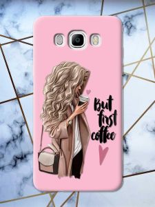 Матовий рожевий чохол на Samsung Galaxy J7(2016) J710 дизайн Дівчина з кавою принт 114