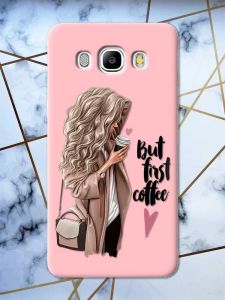 Матовий рожевий чохол на Samsung Galaxy J5(2016) J510 дизайн Дівчина з кавою принт 114
