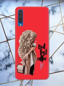 Матовий червоний чохол на Samsung Galaxy А50 (2019) А505 дизайн Дівчина з кавою принт 114