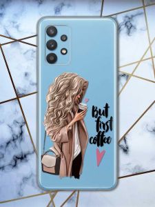 Прозорий чохол на Samsung Galaxy A32  дизайн Дівчина з кавою принт 114