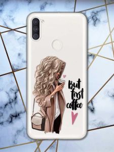 Прозорий чохол на Samsung Galaxy A11 дизайн Дівчина з кавою принт 114