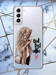 Прозорий чохол для Samsung Galaxy S21 (G991)  дизайн Дівчина з кавою принт 114