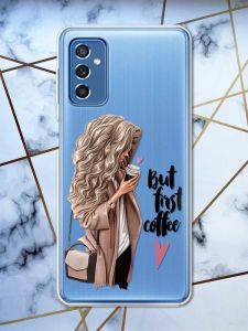 Прозорий чохол на Samsung Galaxy M52 дизайн Дівчина з кавою принт 114