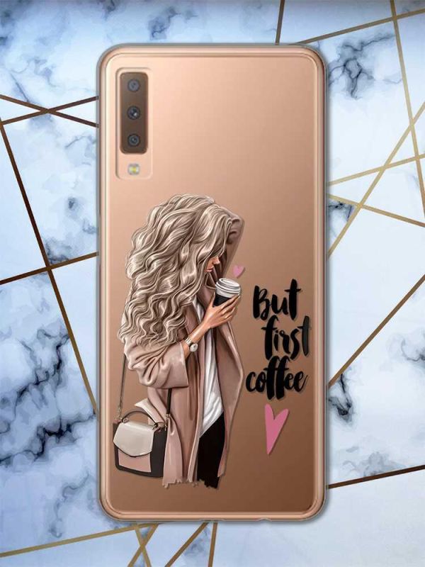 Прозорий чохол на Samsung Galaxy A7(2018) A750 дизайн Дівчина з кавою принт 114