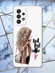 Прозорий чохол на Samsung Galaxy A53  дизайн Дівчина з кавою принт 114