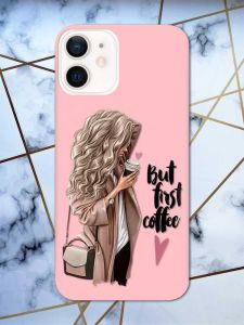 Матовий рожевий чохол на Apple iPhone 12 / 12 Pro (6.1) дизайн Дівчина з кавою принт 114