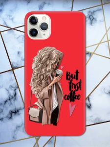 Матовий червоний чохол на iPhone 11 Pro Max (6.5) дизайн Дівчина з кавою принт 114