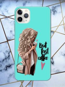 Матовий бірюзовий чохол на iPhone 11 Pro Max (6.5) дизайн Дівчина з кавою принт 114