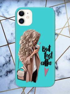 Матовий бірюзовий чохол на Apple iPhone 11 (6.1) дизайн Дівчина з кавою принт 114