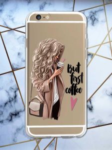 Прозорий чохол на iPhone 6/6s :: Дівчина з кавою (принт 114)