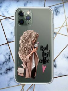 Прозорий чохол на iPhone 12 / 12 Pro дизайн Дівчина з кавою принт 114