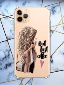 Прозорий чохол на Apple iPhone 11 Pro Max (6,5) дизайн Дівчина з кавою принт 114