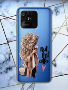 Прозорий чохол на Xiaomi Redmi 10C дизайн Дівчина з кавою принт 114