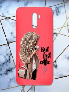 Матовий червоний чохол на Xiaomi Redmi Note 8 Pro дизайн Дівчина з кавою принт 114